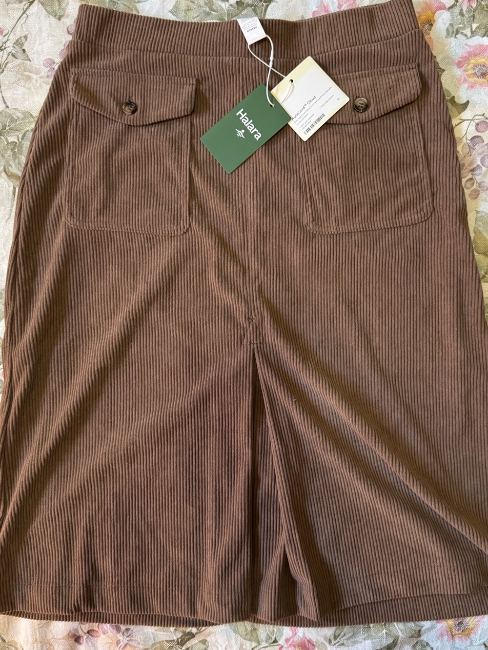 NWT Halara AuraCord Cloud Brown Corduroy Midi Skirt Women’s M Flap Pocket